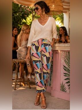 Trina Turk Haute Havana Coppelia Pants Sz 4 Geometric Resort Chic